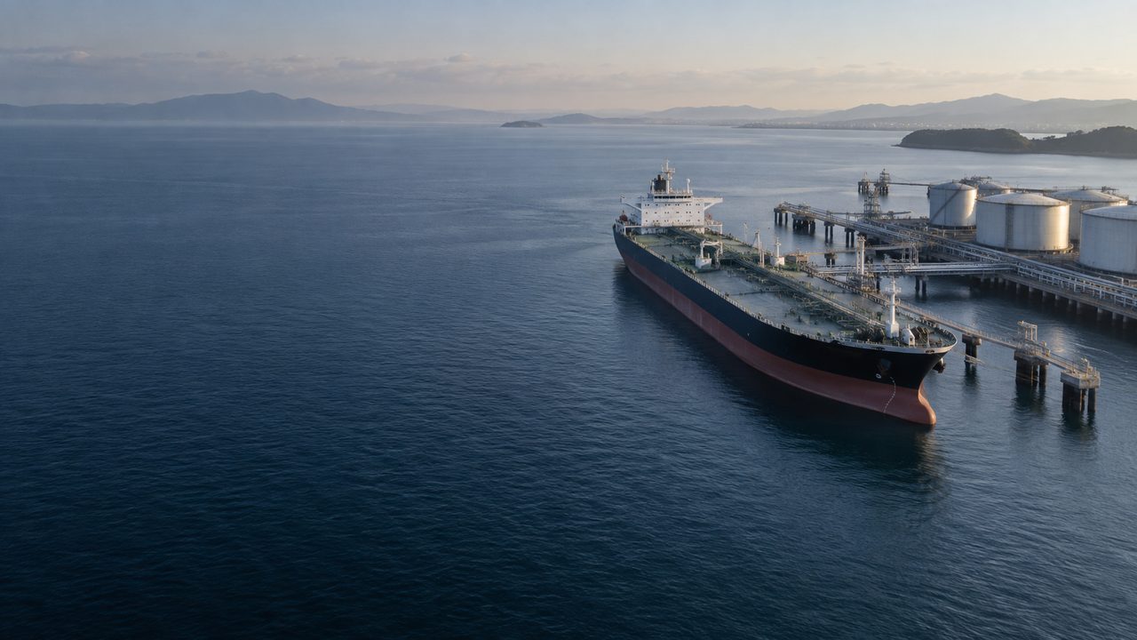 Oil tanker at a marine terminal