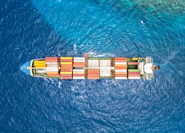 Container ship transporting global commodities